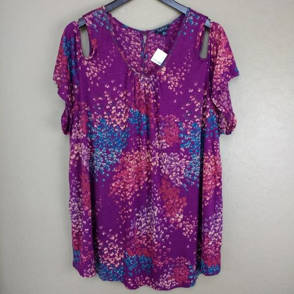 Lucky Brand Floral Cold Shoulder Top - Picture 2 of 7
